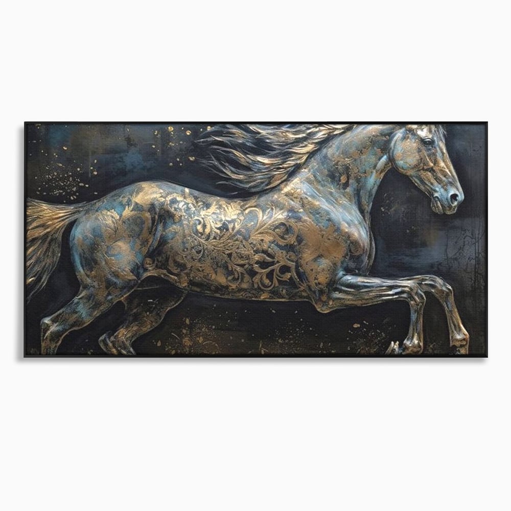 Tablou canvas cu tablou canvas cu armasar in galop, in rama de aluminiu negru